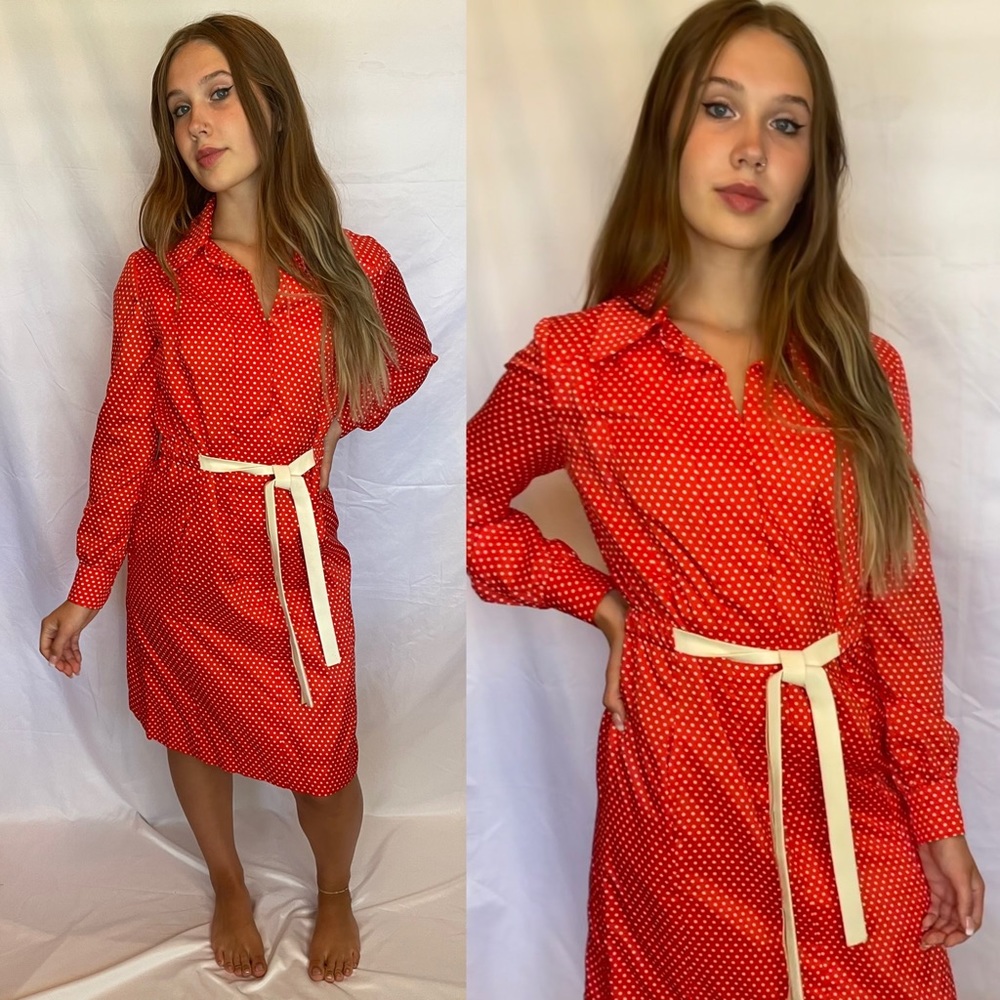 Vintage I. Magnin Red Shirt Dress